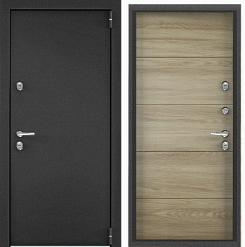 SNEGIR PRO MP (950 х 2050 петли:ПРАВЫЕ уст.: НАКЛ фурн.:хром отделка: темно-серый букле графит-/ПВХ Дуб песок горизонтS60-L2 наличник:- (Доплата за ПВХ Цвет металла )