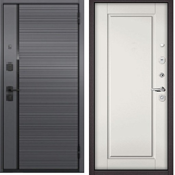 TRUST   (ECO, PP, Правая, Антрацит букле, МДФ Оскуро Веллюто, Si-5, МДФ Белый софт, 9ED-0, 2050, 960, задвижка, Черная, порог)