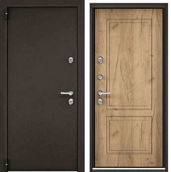 SNEGIR ARCTIC MP (1000 х 2100 петли:ЛЕВЫЕ уст.: НАКЛ фурн.:ХКР_МОН 3D_ALFA отделка: букле коричневый-/ПВХ Дуб крафт золотойSA-NC2 наличник:- (Доплата за ПВХ Цвет металл)