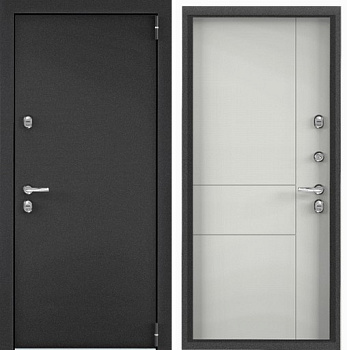 SNEGIR PRO MP (950 х 2050 петли:ПРАВЫЕ уст.: НАКЛ фурн.:хром отделка: темно-серый букле графит-/ПВХ ФерроS60-L6 наличник:- (Цвет металла темно-серый букле графит ))