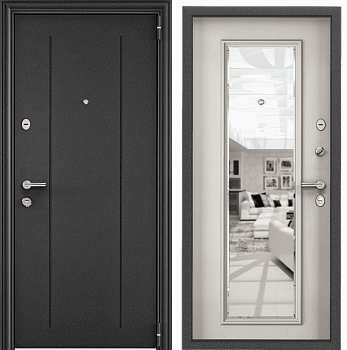 DELTA 100 MP (860 х 2050 петли:ПРАВЫЕ уст.: НАКЛ фурн.:ХКР_БН МОН_ALFA отделка: темно-серый букле графитRGSO/ПВХ Дуб белый матовыйDM)