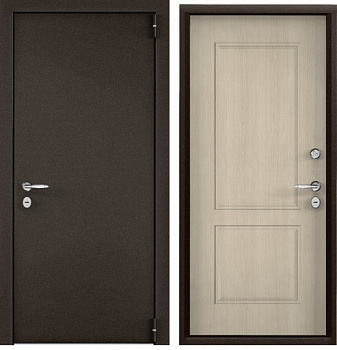 SNEGIR LT (950 х 2050 петли:ПРАВЫЕ уст.: НАКЛ фурн.:хром кругл отделка: темно-серый букле графит-/ПВХ Лиственница кремSLT-27 наличник:- (Без дополнительного замк)