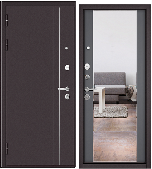 TRUST   (MASS, MP, Левая, Черный муар металлик, D-5, МДФ Оскуро Веллюто, mirror, 9S-164, 2050, 960, Черная броненакладка, порог)