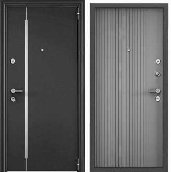 DELTA 100 MP (860 х 2050 петли:ПРАВЫЕ уст.: НАКЛ фурн.:ХКР_БН МОН_ALFA отделка: темно-серый букле графитSP-5N/ПВХ ГриджиоD-L1 наличник:- (Броненакладка Доплата за П)