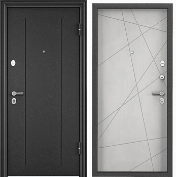 DELTA PRO MP (860 х 2050 петли:ПРАВЫЕ уст.: НАКЛ фурн.:хром кругл отделка: темно-серый букле графитRGSO/ПВХ БьянкоD6-26 наличник:- (Цвет металла темно-серый букле г)