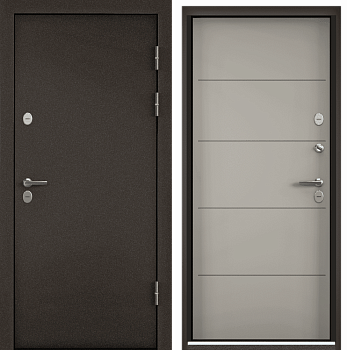ARCTIC LT MP (950 х 2050 петли:ПРАВЫЕ уст.: НАКЛ фурн.:ХКР_МОН_ALFA отделка: букле коричневый-/ПВХ КремаАLT-28 наличник:- (ARCTIC LT MP. ГОРИЗОНТ Внутренняя коробка)