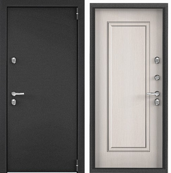 SNEGIR PRO MP (950 х 2050 петли:ПРАВЫЕ уст.: НАКЛ фурн.:хром отделка: темно-серый букле графит-/ПВХ ФерроS60-C1 наличник:- (Цвет металла темно-серый букле графит ))